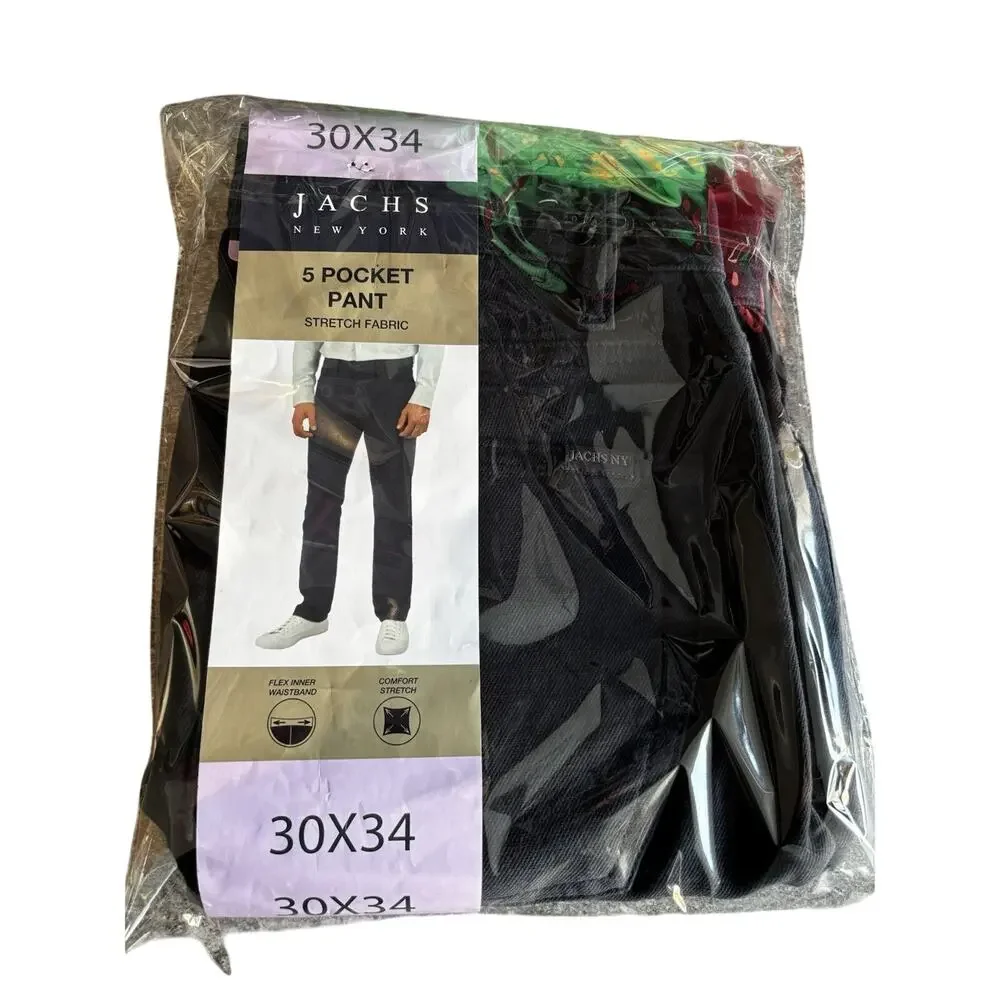Jachs New York Men’s Straight Fit Flex Waistband 5-Pocket Pants, Navy, 30x34